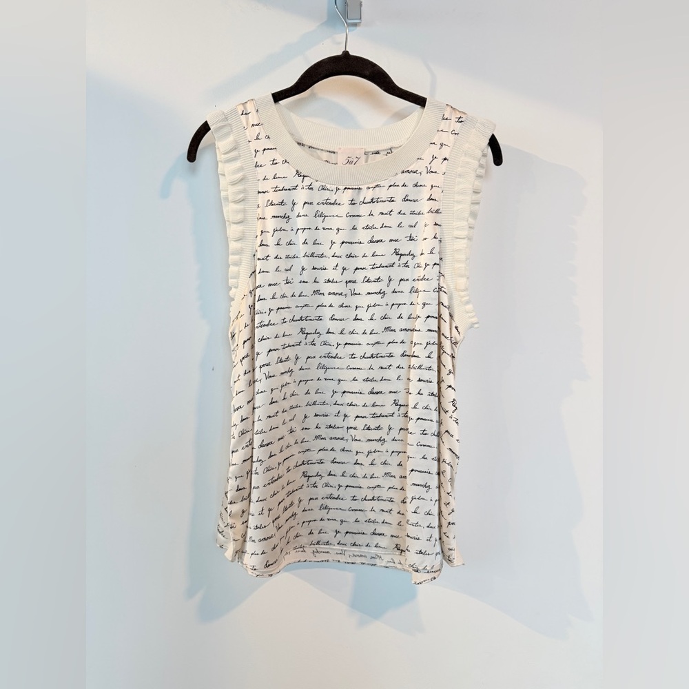 Women's White Script Print Ruffle Sleeve Tank Top - Picture 2 of 5